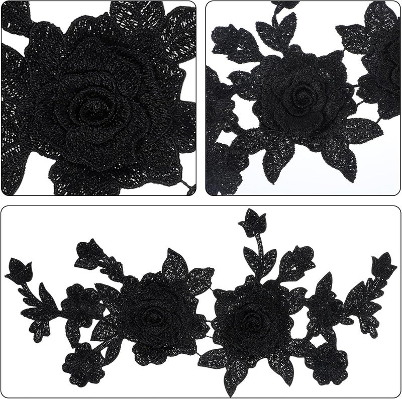 Ymapinc 2PCS Black Appliques Embellishments,Embroidered lace Appliques Embellishments Fabric Vintage Flower Stickers Suitable for The Beautification of Clothing Backpacks Household Fabric Products - Image 3